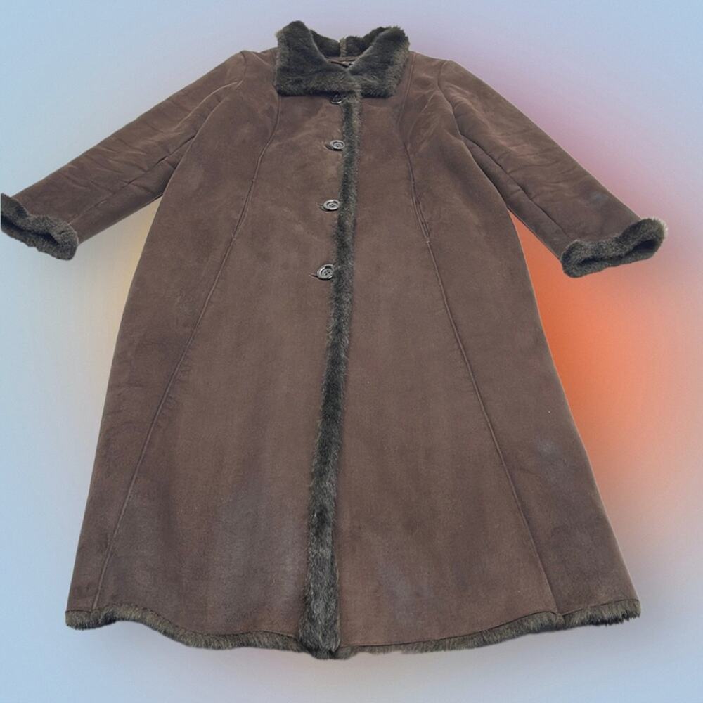 Jones New York Brown Trench Coat with Fur Trim